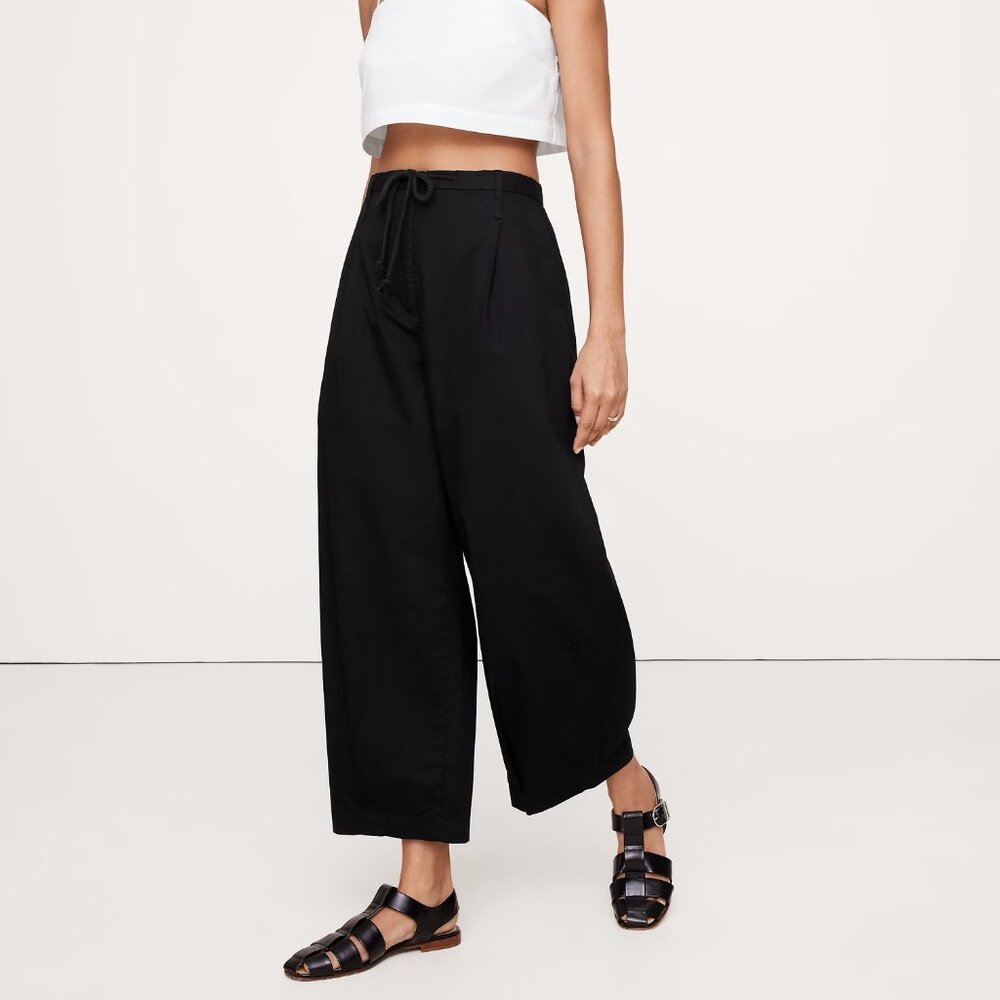 NEW Banana Republic Black Cotton Poplin Drawstring Relaxed Leg Cropped Pant 14R